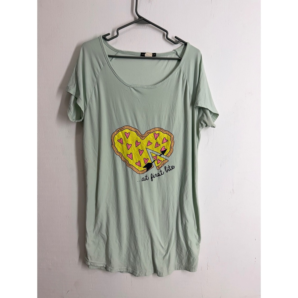 Not A Morning Person Mint Green Pizza Heart Sleep Shirt Small Loungewear Tee